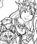 Nature Spirit and Fox Coloring Page